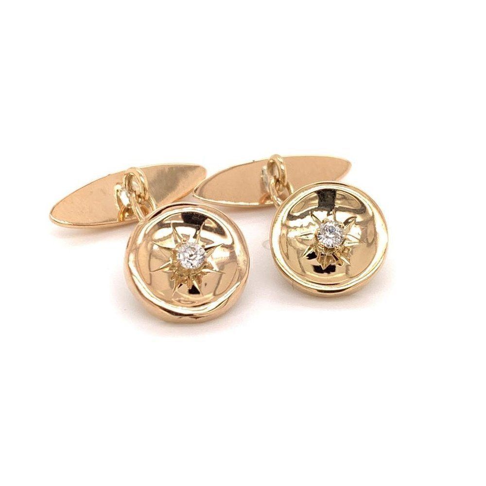 Diamond 14 Kt Gold Cufflinks Certified $1,790 013379